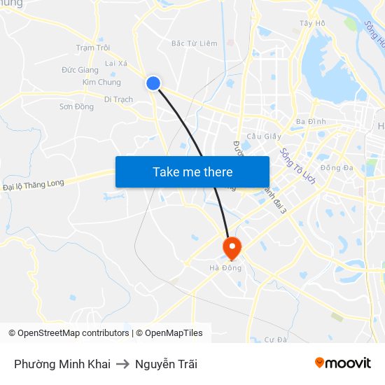 Phường Minh Khai to Nguyễn Trãi map