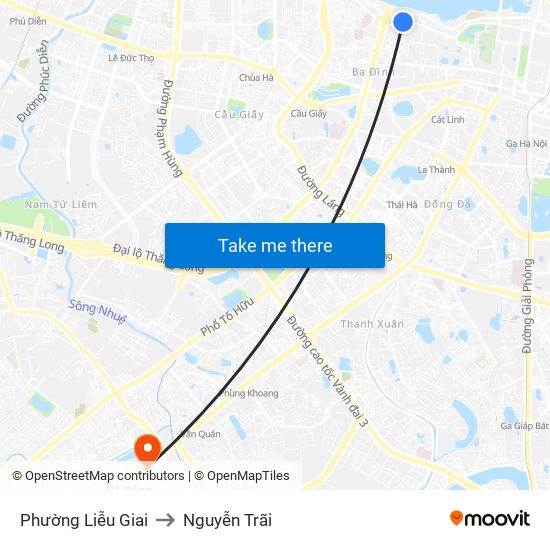 Phường Liễu Giai to Nguyễn Trãi map