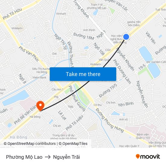 Phường Mộ Lao to Nguyễn Trãi map