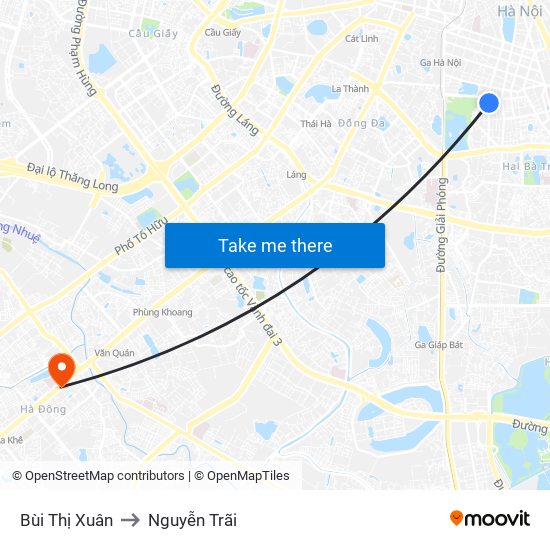 Bùi Thị Xuân to Nguyễn Trãi map