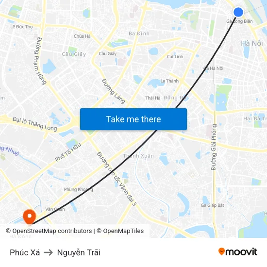 Phúc Xá to Nguyễn Trãi map