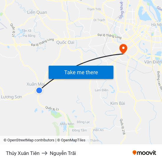 Thủy Xuân Tiên to Nguyễn Trãi map