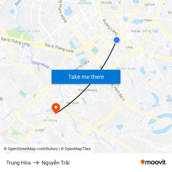 Trung Hòa to Nguyễn Trãi map