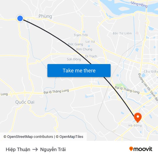 Hiệp Thuận to Nguyễn Trãi map
