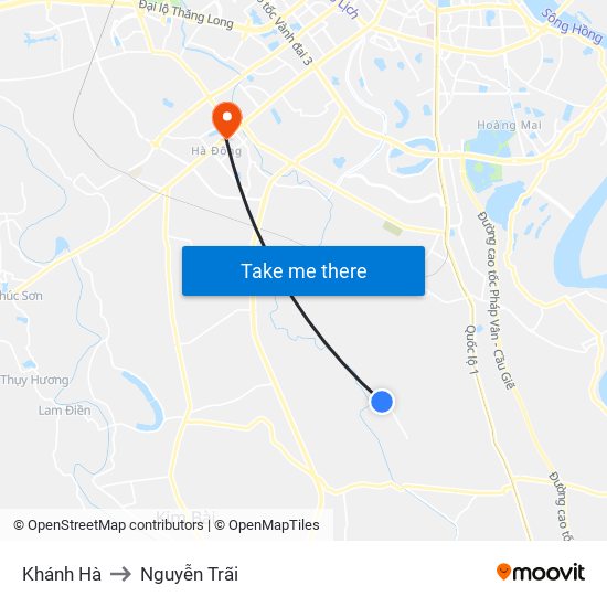 Khánh Hà to Nguyễn Trãi map