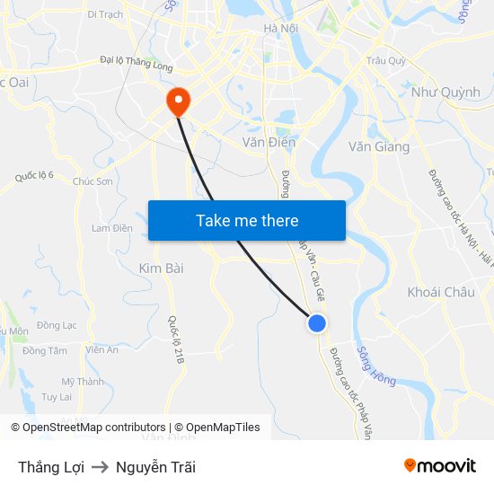 Thắng Lợi to Nguyễn Trãi map