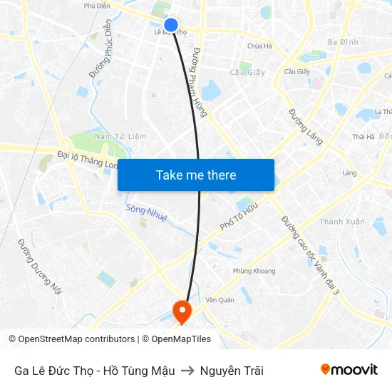 Ga Lê Đức Thọ - Hồ Tùng Mậu to Nguyễn Trãi map