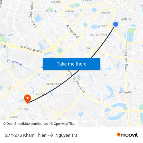 274-276 Khâm Thiên to Nguyễn Trãi map