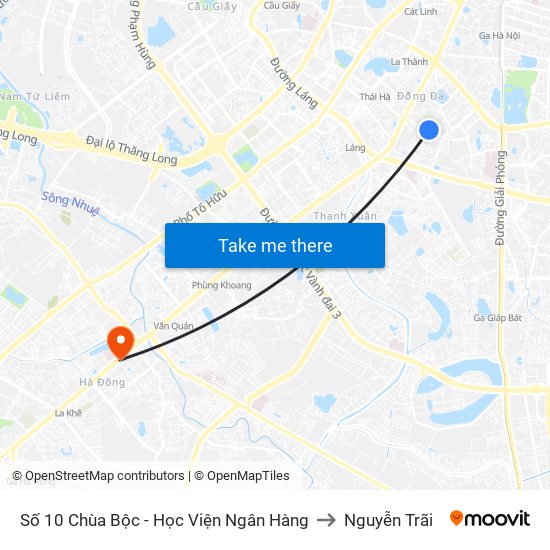 Số 10 Chùa Bộc - Học Viện Ngân Hàng to Nguyễn Trãi map