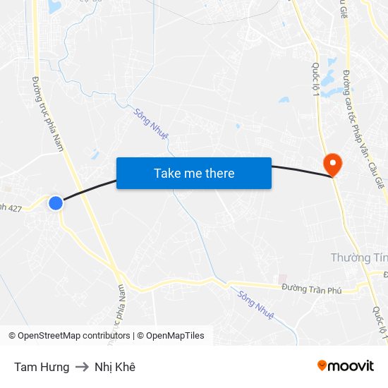 Tam Hưng to Nhị Khê map