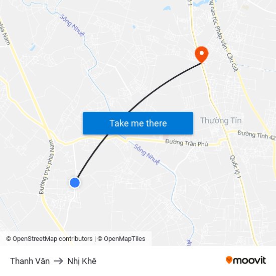 Thanh Văn to Nhị Khê map