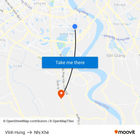 Vĩnh Hưng to Nhị Khê map