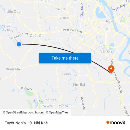 Tuyết Nghĩa to Nhị Khê map