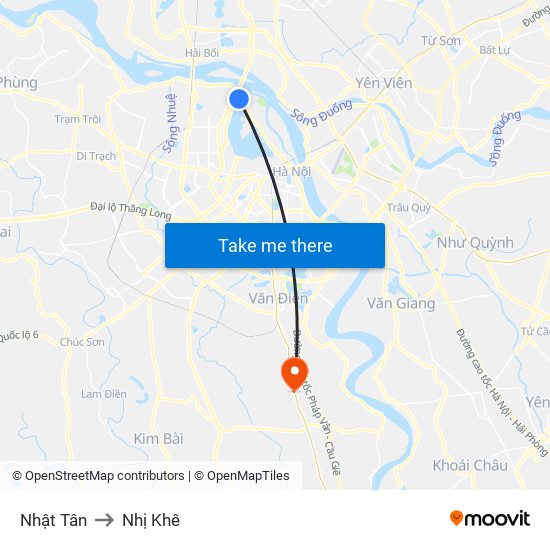 Nhật Tân to Nhị Khê map