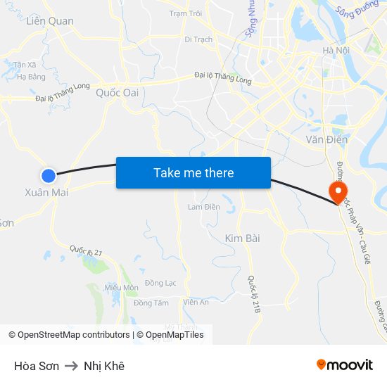 Hòa Sơn to Nhị Khê map