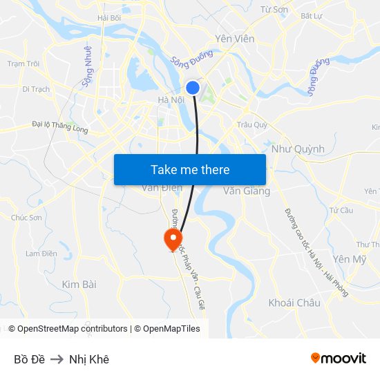 Bồ Đề to Nhị Khê map