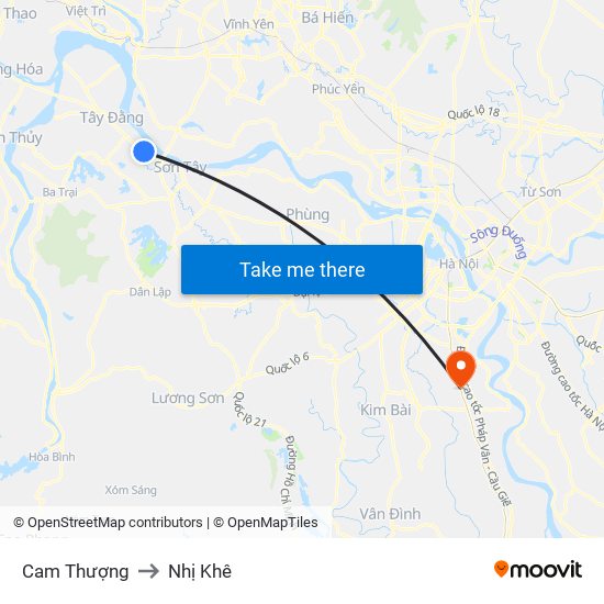 Cam Thượng to Nhị Khê map