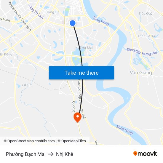 Phường Bạch Mai to Nhị Khê map