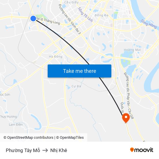 Phường Tây Mỗ to Nhị Khê map