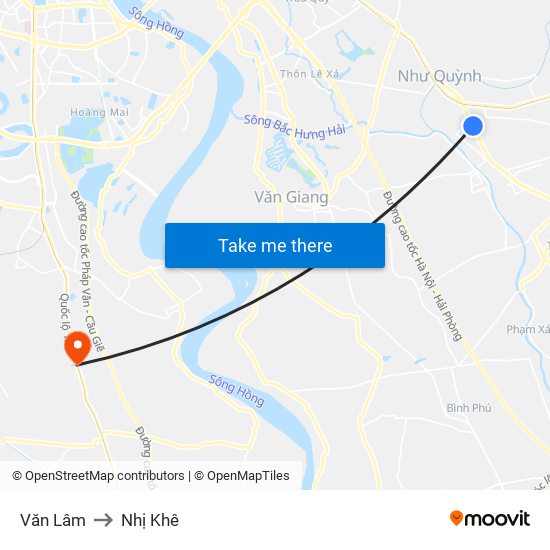 Văn Lâm to Nhị Khê map