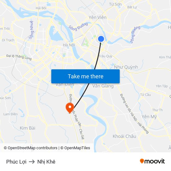 Phúc Lợi to Nhị Khê map