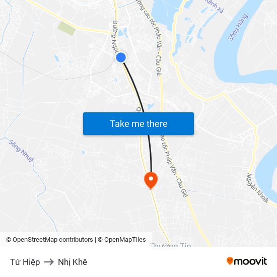 Tứ Hiệp to Nhị Khê map