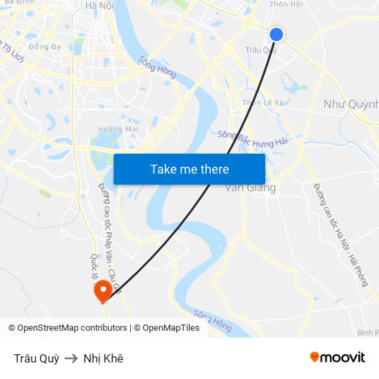 Trâu Quỳ to Nhị Khê map