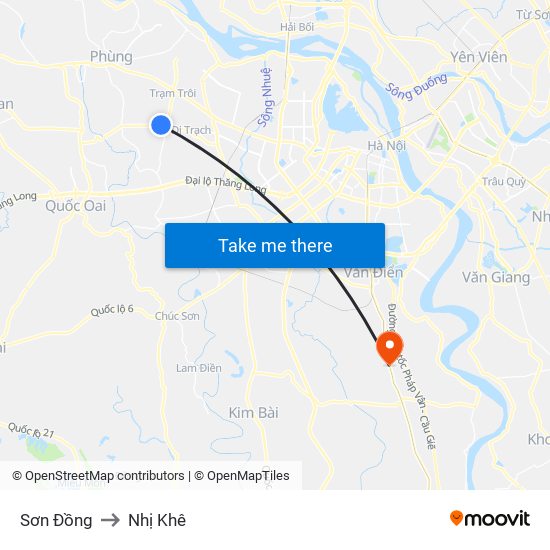 Sơn Đồng to Nhị Khê map