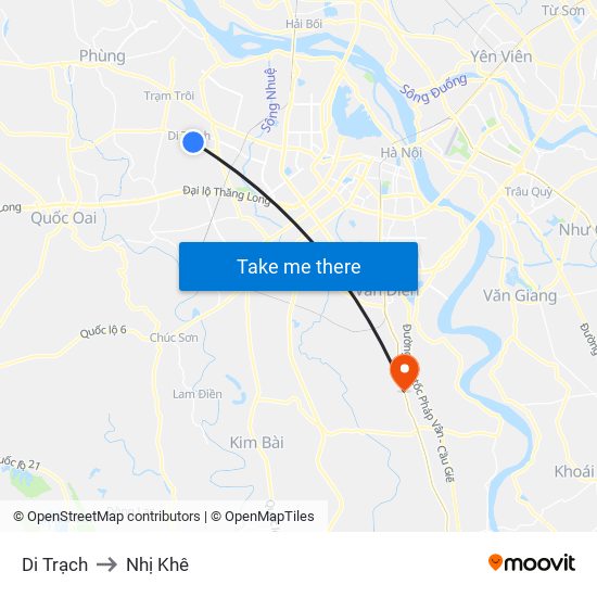 Di Trạch to Nhị Khê map
