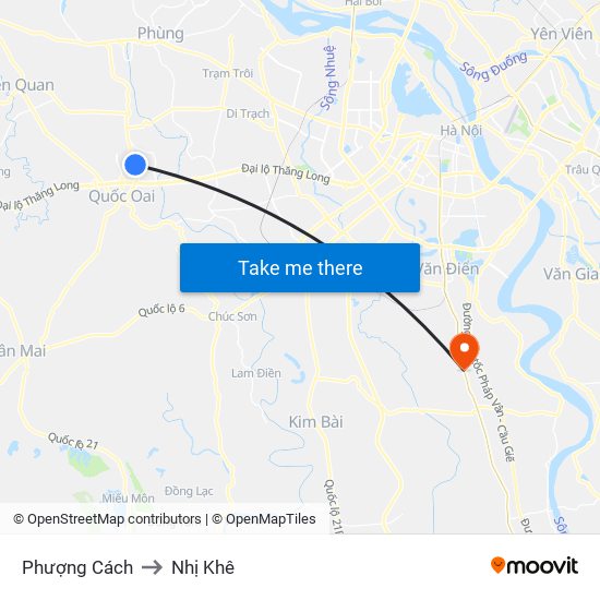 Phượng Cách to Nhị Khê map