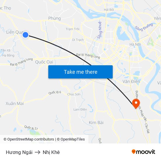 Hương Ngải to Nhị Khê map