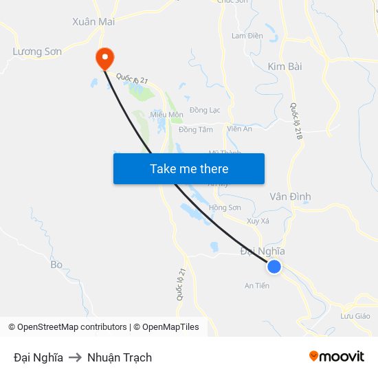 Đại Nghĩa to Nhuận Trạch map