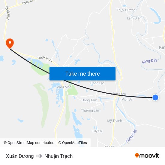 Xuân Dương to Nhuận Trạch map