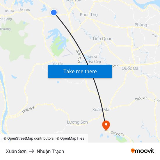 Xuân Sơn to Nhuận Trạch map