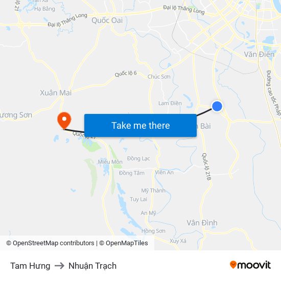 Tam Hưng to Nhuận Trạch map