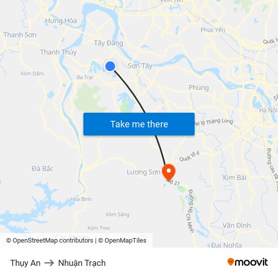 Thụy An to Nhuận Trạch map