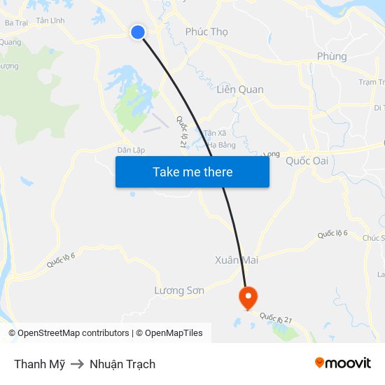 Thanh Mỹ to Nhuận Trạch map