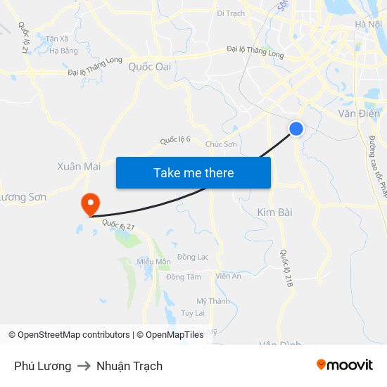 Phú Lương to Nhuận Trạch map