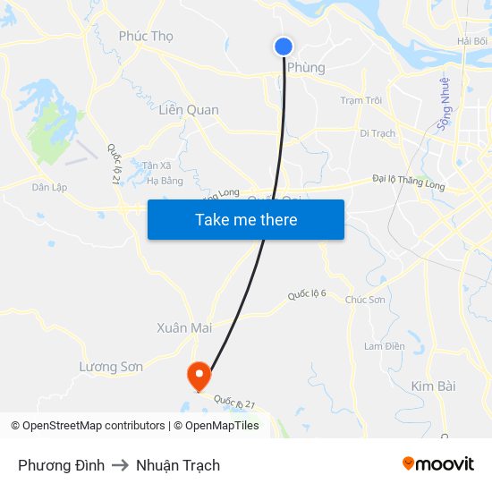 Phương Đình to Nhuận Trạch map