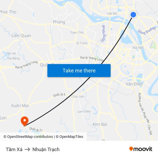 Tầm Xá to Nhuận Trạch map