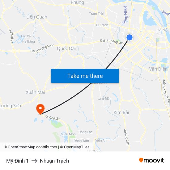 Mỹ Đình 1 to Nhuận Trạch map