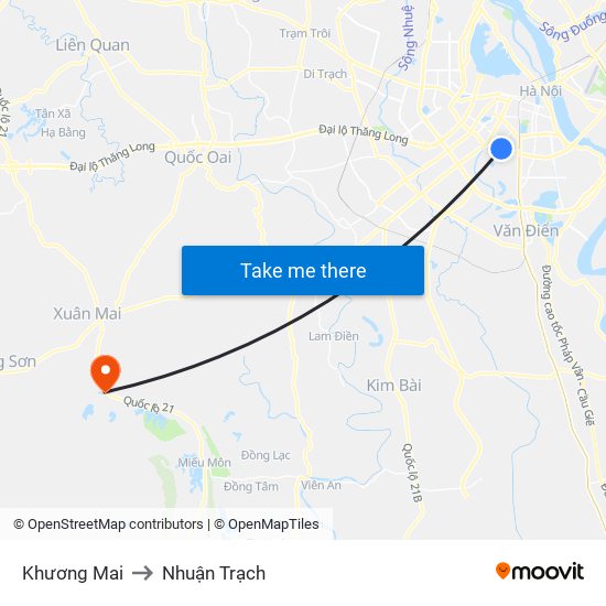 Khương Mai to Nhuận Trạch map