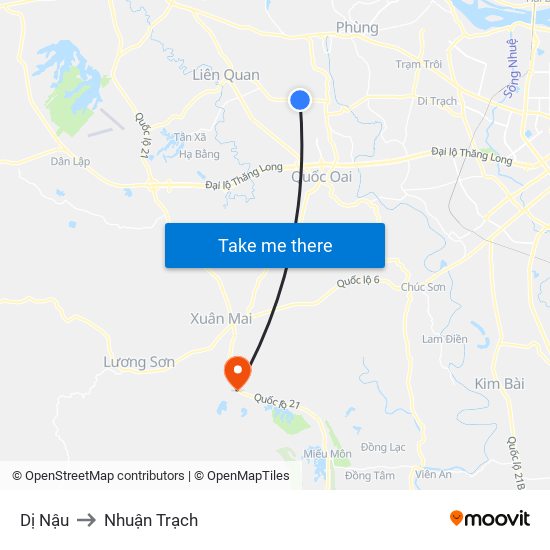 Dị Nậu to Nhuận Trạch map