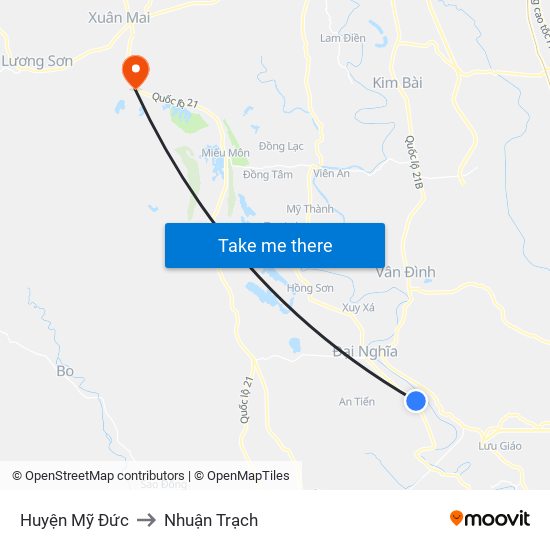 Huyện Mỹ Đức to Nhuận Trạch map