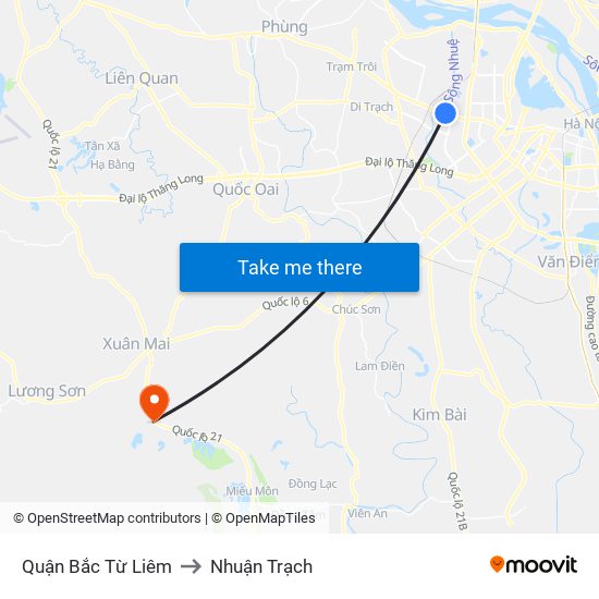 Quận Bắc Từ Liêm to Nhuận Trạch map