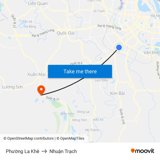 Phường La Khê to Nhuận Trạch map