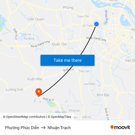 Phường Phúc Diễn to Nhuận Trạch map