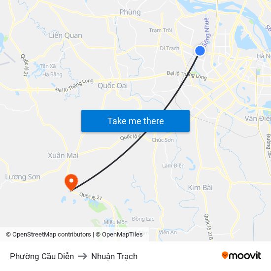 Phường Cầu Diễn to Nhuận Trạch map