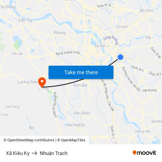 Xã Kiêu Kỵ to Nhuận Trạch map