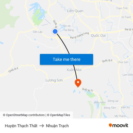 Huyện Thạch Thất to Nhuận Trạch map